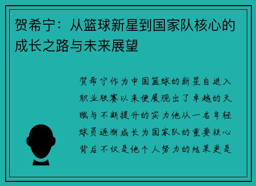 贺希宁：从篮球新星到国家队核心的成长之路与未来展望